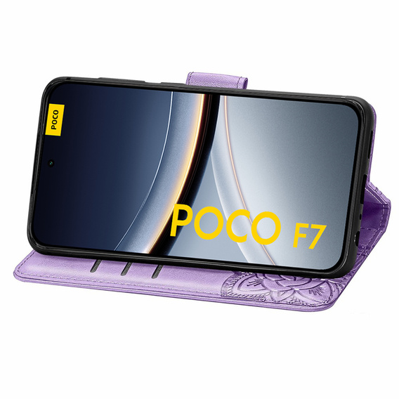 Откидной чехол для Xiaomi Poco F7, Butterfly, фиолетовый