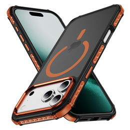 Матовий чохол для iPhone 17 Pro, броньований, для MagSafe, димчастий з помаранчевими боками