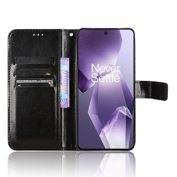 Откидной чехол для OnePlus 13R, Crazy Horse Wallet, чёрный