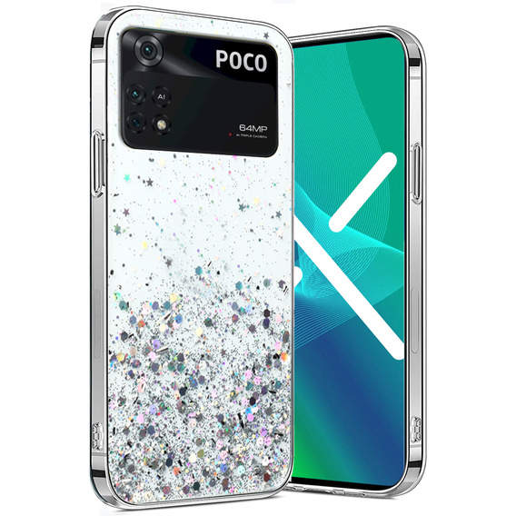 Чехол до Xiaomi Poco M4 Pro 4G, Glittery, серебряный