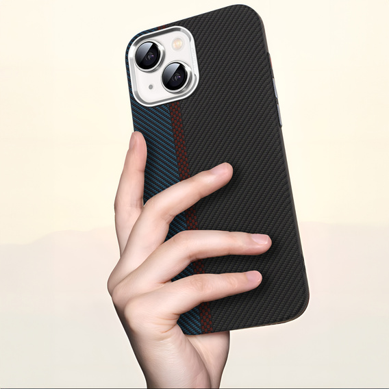 Чохол для iPhone 13, Carbon Fiber MagSafe, чорний / синій