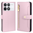 Откидной чехол для Xiaomi Poco F6 Pro, Wallet Zipper Pocket, розовый