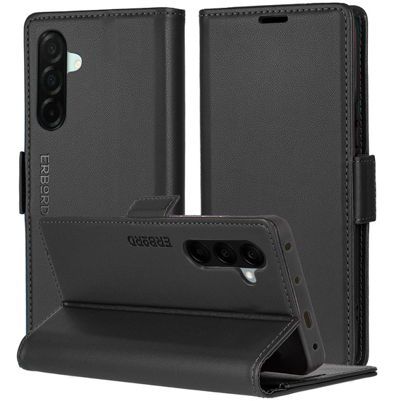 Чохол для Samsung Galaxy A26, ERBORD Glossy Litchi, гаманець з клапаном, чорний