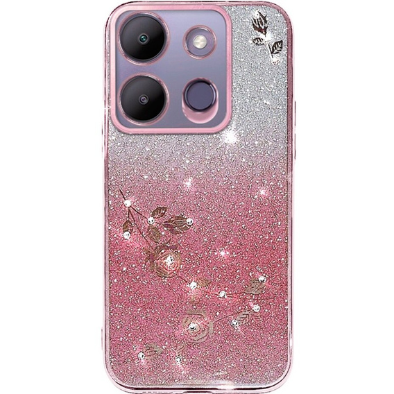 Чохол для Infinix Smart 7 4G, Glitter Flower, рожевий rose gold