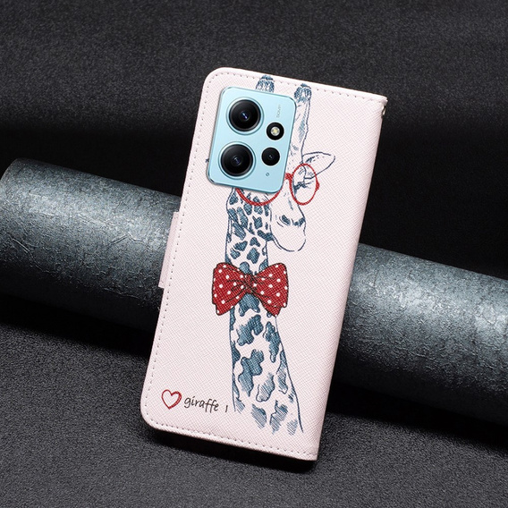 Откидной чехол для Xiaomi Redmi Note 12 4G, Wallet, giraffe, розовый