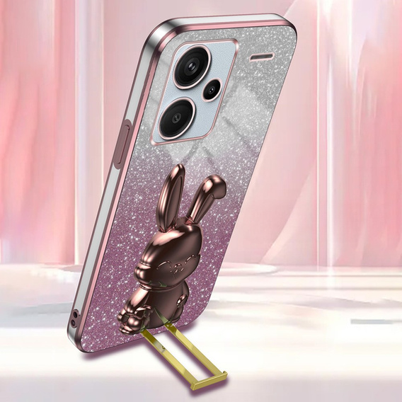 Чохол для Xiaomi Redmi Note 13 Pro+, Glitter Rabbit, з висувною підставкою, рожевий