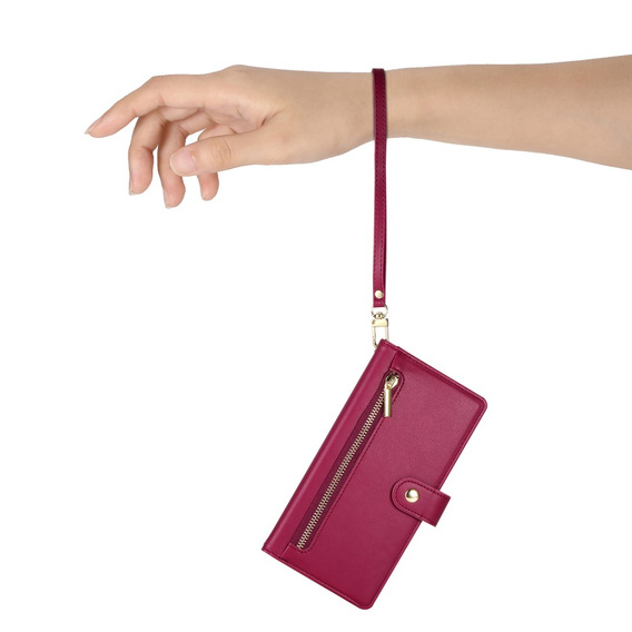 Откидной чехол для iPhone 16, Wallet Zipper Pocket, красный
