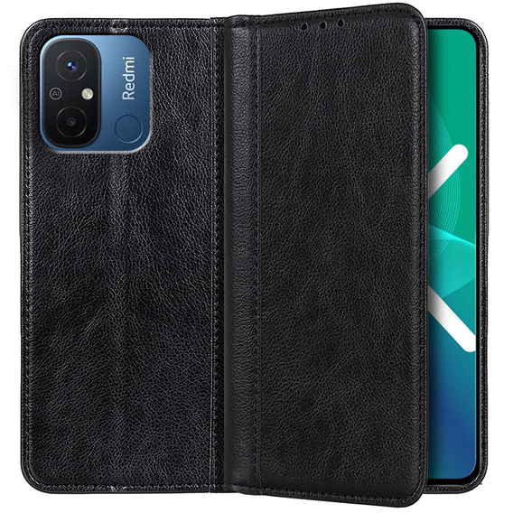 Чехол до Xiaomi Redmi 12C, Wallet Litchi Leather, чёрный