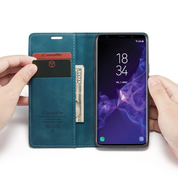 Чехол CASEME для Samsung Galaxy S9 Plus, Leather Wallet Case, синий
