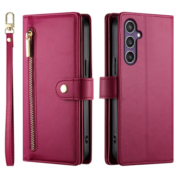 Откидной чехол для Samsung Galaxy S25, Wallet Zipper Pocket, красный