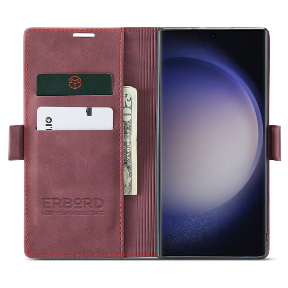 Чохол для Samsung Galaxy S23 Ultra, ERBORD Vintage, гаманець з клапаном, червоний