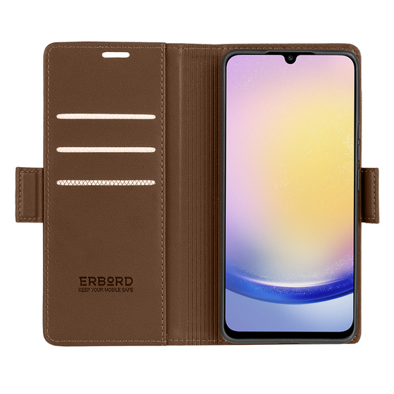 Чохол для Samsung Galaxy A25 5G, ERBORD Glossy Litchi, гаманець з клапаном, коричневий