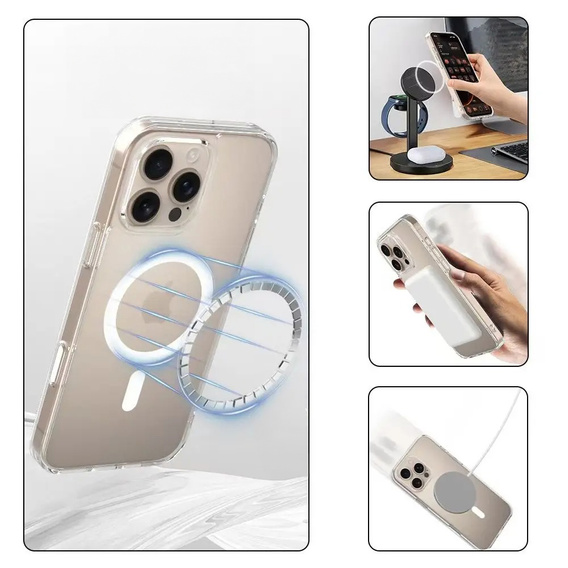Чохол ERBORD з MagSafe для iPhone 16 Pro, з активною кнопкою, прозорий + Скло на екран