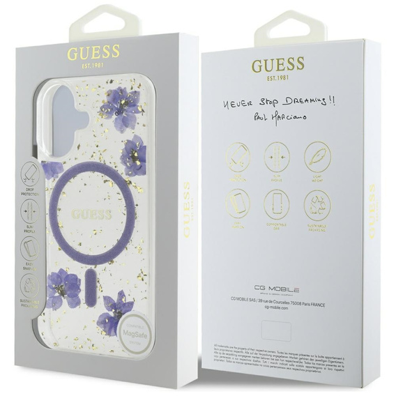 Чехол GUESS HC MagSafe Resin Flowers and Glitter для iPhone 16