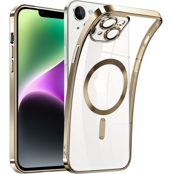 Чехол для iPhone 14, Electro MagSafe, золотой + стекло для экрана