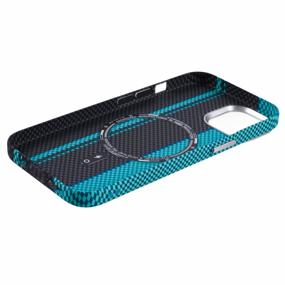 Чехол для iPhone 13, Carbon Fiber MagSafe, черный / синий