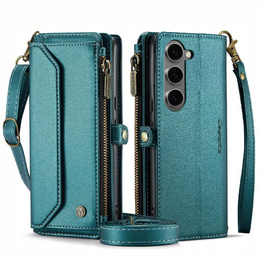 Чехол CASEME для Samsung Galaxy S24 FE, RFID Leather Wallet, с плечевым ремнем, зелёный