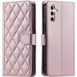 Чохол-сумка для Samsung Galaxy A16, Rhombus Crossbody Leather, рожевий rose gold