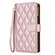 Чохол-сумка для Samsung Galaxy A56 5G, Rhombus Crossbody Leather, рожевий rose gold