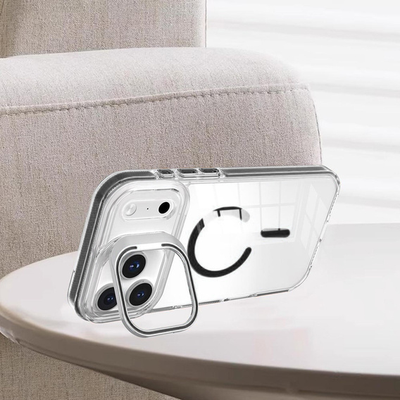 Чохол для iPhone 17 Pro, для MagSafe, з підставкою, прозорий з чорними вставками