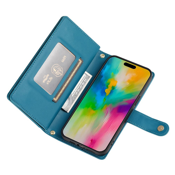 Откидной чехол для iPhone 16 Pro Max, Wallet Zipper Pocket, синий