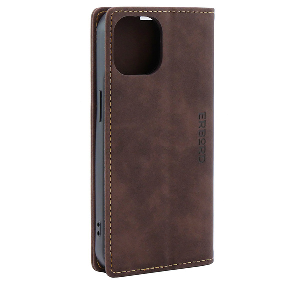Чехол для iPhone 15, ERBORD Vintage, бумажник с клапаном, кофе