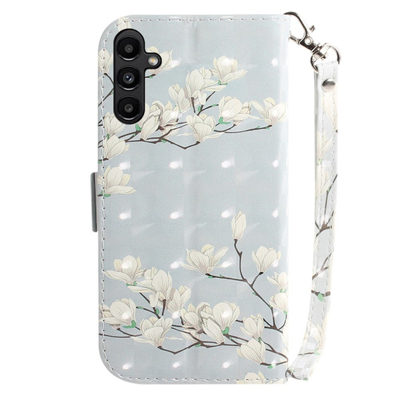 Откидной чехол для Samsung Galaxy A25 5G, Wallet, flowers magnolia, белый + 9H стекло
