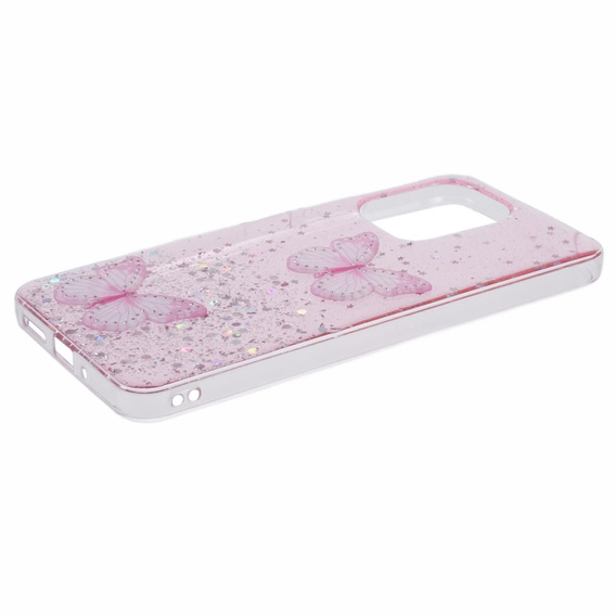 Чохол для Xiaomi Redmi 13C / Poco C65, Glitter Butterfly, рожевий