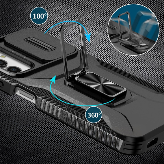 Бронированный чехол для Samsung Galaxy A15, бронированное кольцо Slide Ring, черный + 9H стекло