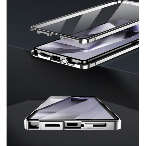 Магнитный чехол с двойным стеклом MagSafe для Samsung Galaxy S25 Ultra, серебряный