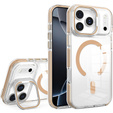 Чохол для iPhone 17 Pro, для MagSafe, з підставкою, прозорий із золотими вставками