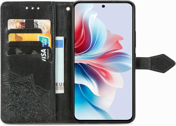 Откидной чехол для Oppo Reno 11F 5G, Mandala, чёрный