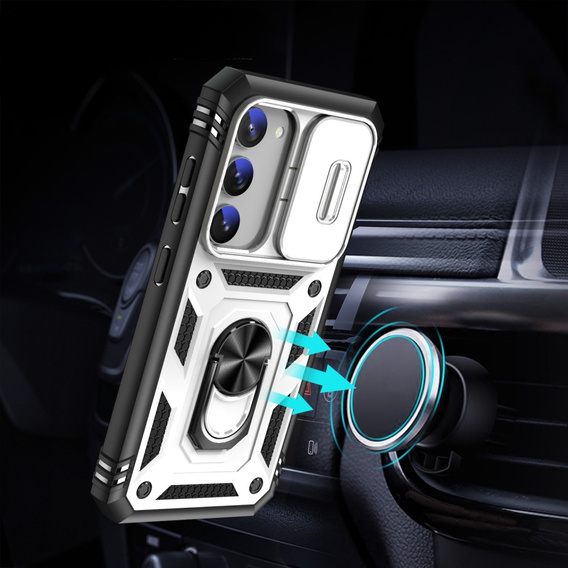 Чехол NOX Camera Slide Samsung Galaxy S23, CamShield Slide, CamShield Slide, белый / чёрный