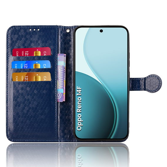 Чехол с откидной крышкой для Oppo Reno 14F, Wallet Rhombus, синий