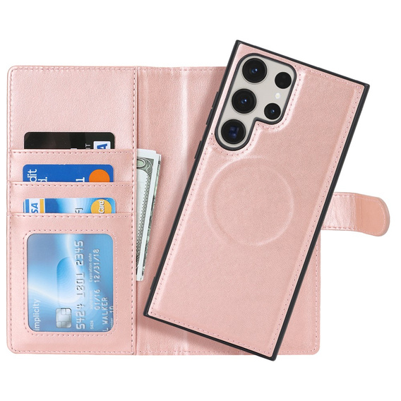 Чехол с откидной крышкой для Samsung Galaxy S23 Ultra, бумажник, для MagSafe, розовый rose gold