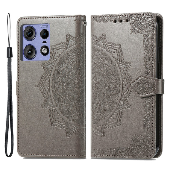 Откидной чехол для Motorola Edge 50 Pro, Mandala, серый