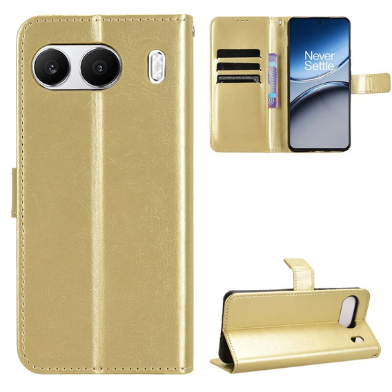 Футляр з клапаном для OnePlus Nord 4, Crazy Horse Wallet, золотий