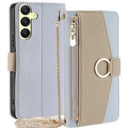 Флип-кейс для Samsung Galaxy A25 5G, Wallet Zipper Pocket, с зеркалом, синий