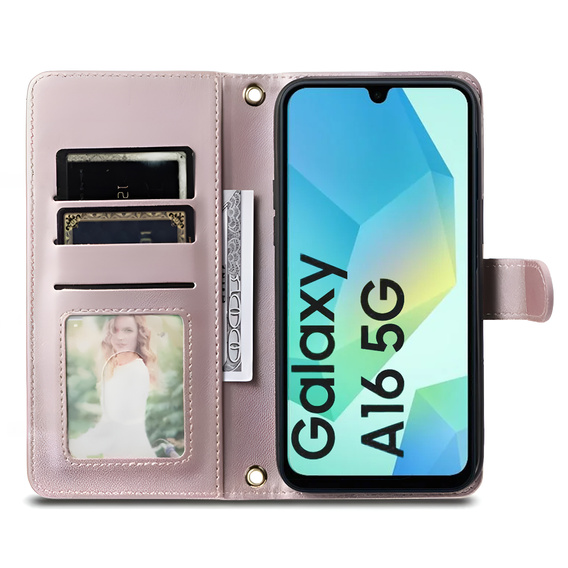 Чохол-сумка для Samsung Galaxy A16, Rhombus Crossbody Leather, рожевий rose gold