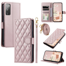 Чохол-сумка для Samsung Galaxy S20 FE, Rhombus Crossbody Leather, рожевий rose gold