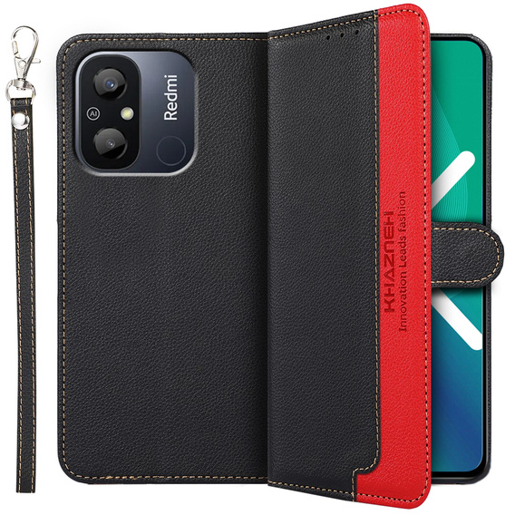 Чохол-книжка для Xiaomi Redmi 12C, KHAZNEH RFID, чорний / червоний
