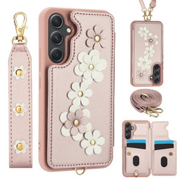 Чехол для Samsung Galaxy S23 FE, Leather Flower Card Slot, розовый