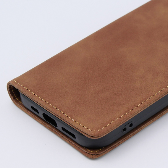 Чохол для iPhone 15, ERBORD Vintage, гаманець з клапаном, коричневий