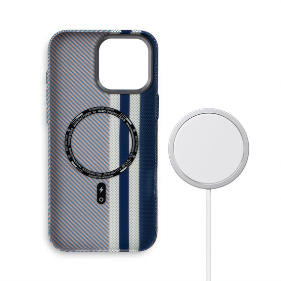 Чехол для iPhone 13 Pro Max, Carbon Fiber MagSafe, синий