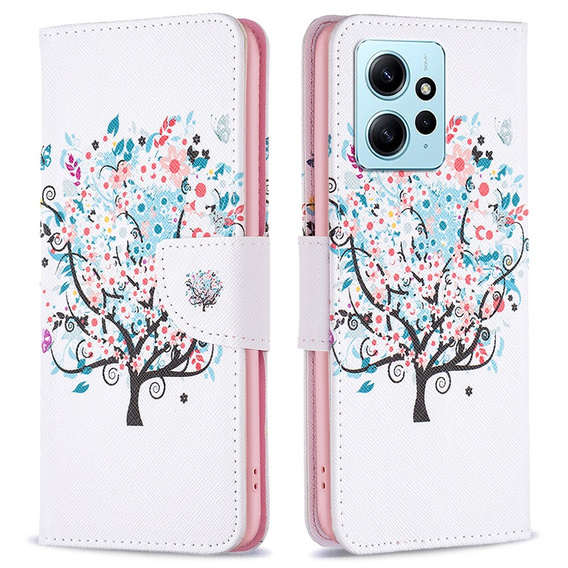 Откидной чехол для Xiaomi Redmi Note 12 4G, Wallet, colorful tree , белый