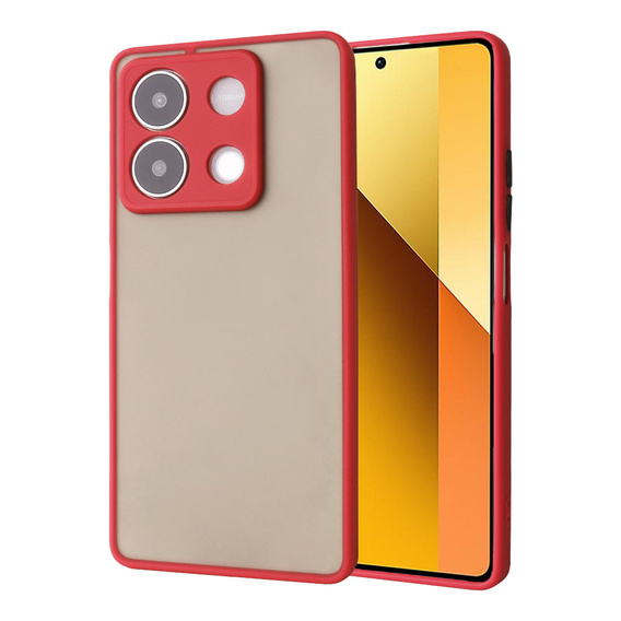 Силиконовый чехол для Xiaomi Redmi Note 13 5G, с защитой камеры, прозрачный / красный + закаленное стекло 9H