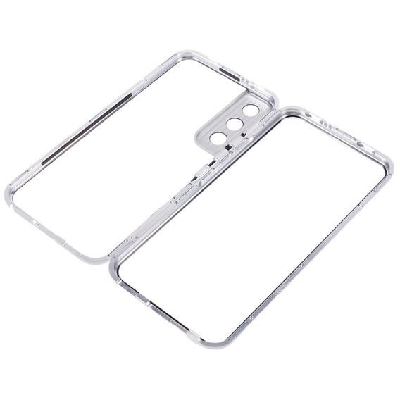 Чехол для Samsung Galaxy S22, Magnetic Dual Glass, серебряный
