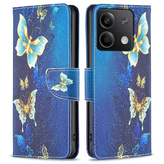 Откидной чехол для Xiaomi Redmi Note 13 5G, Wallet, Butterflies синий