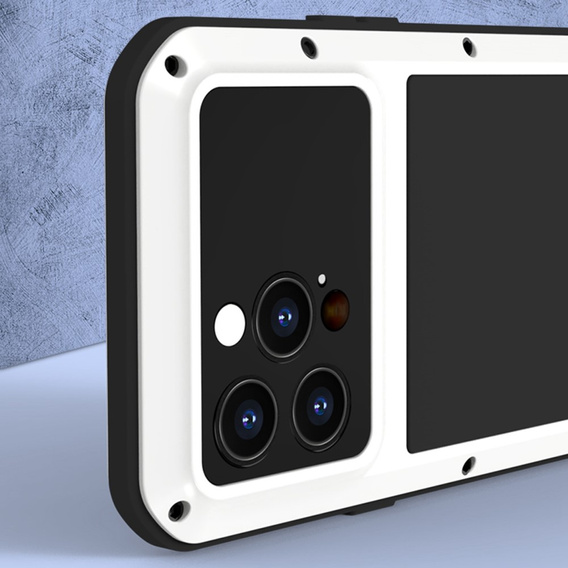 Чехол Love Mei до iPhone 14 Pro Max, armored with glass, серебряный