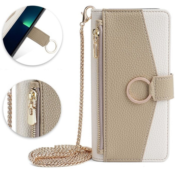 Чохол-книжка для iPhone 13, Wallet Zipper Pocket, з дзеркалом, білий